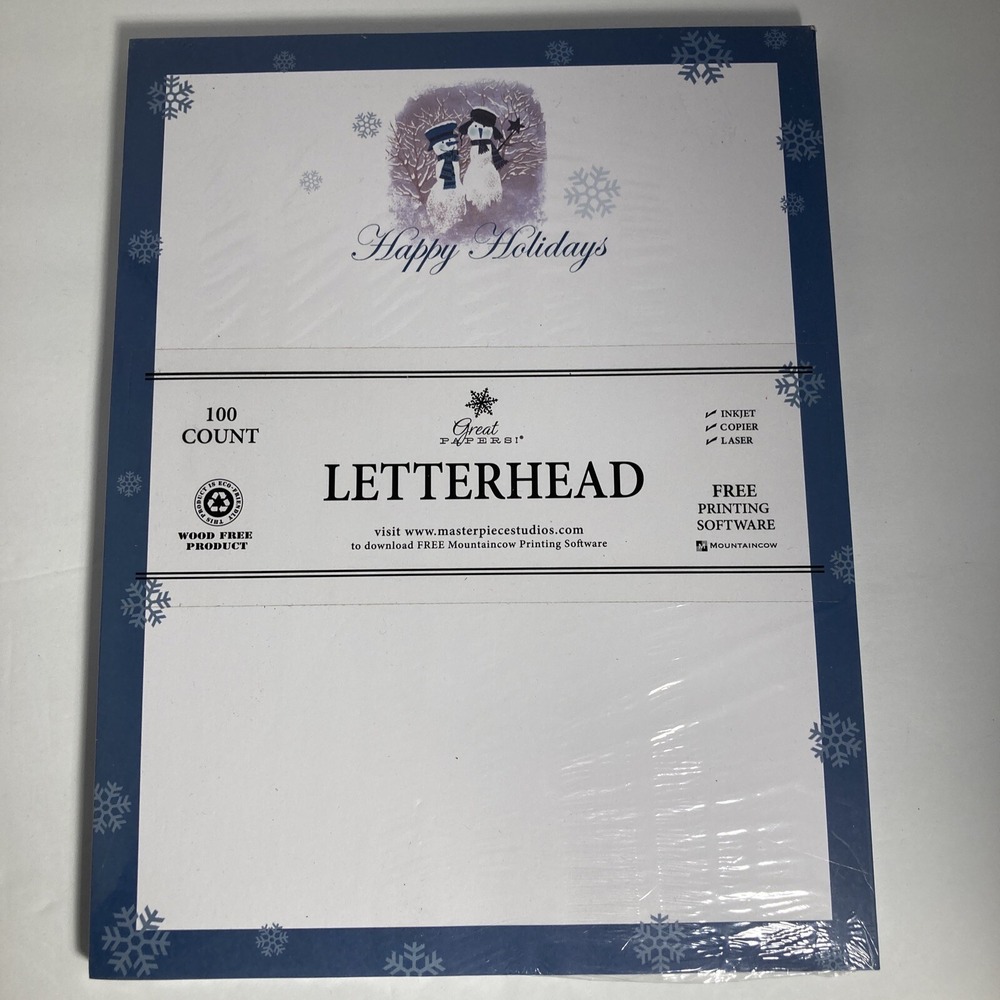 New Snowmen Winter Happy Holidays Letterhead 100 Count Inkjet Copier Laser Paper